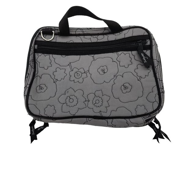 Thirty One Gray Quilted Poppy Double Zip Cosmetic Bag Organizer Medium - Picture 1 of 7